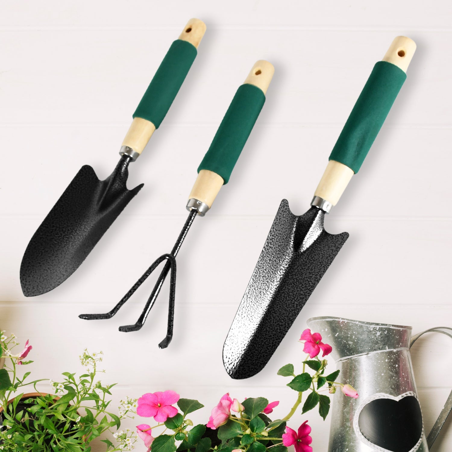7593 Gardening Tools - Hand Cultivator, Trowel, Heavy Duty with Ergonomic Wooden Handle for Transplanting and Digging (3 Pcs Set) 7593 Gardening Tools - Hand Cultivator, Trowel, Heavy Duty with Ergonomic Wooden Handle for Transplanting and Digging (3 Pcs Set)